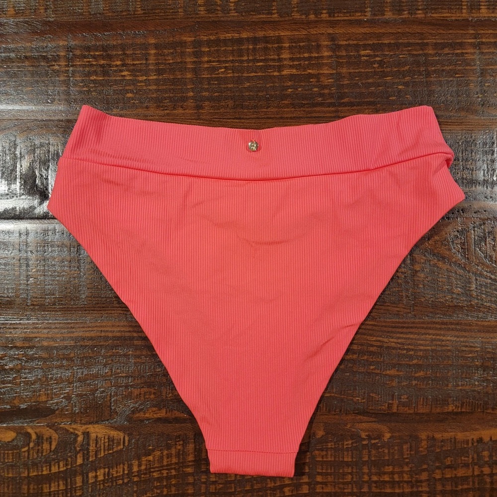 Victoria's Secret Pink Swim V Crossover High Waist Cheeky Bikini Sz Large Coral - Picture 2 of 9